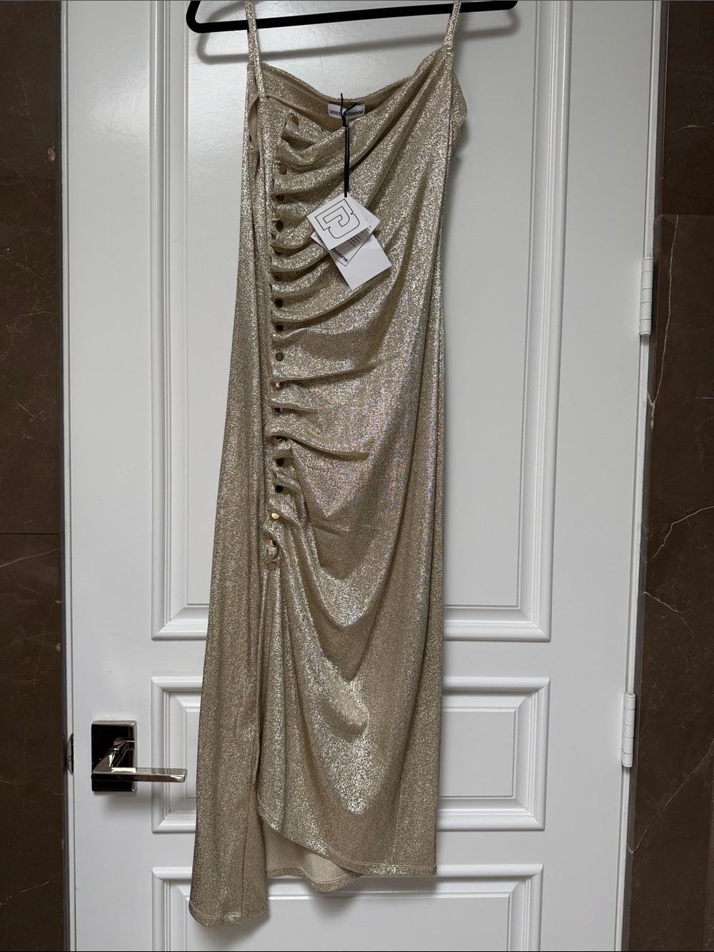 Paco Rabanne Shimmering Gold Ruched Maxi Skirt